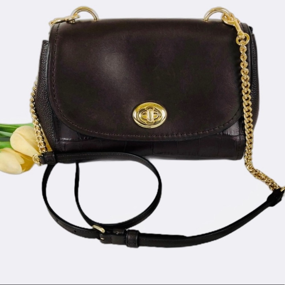 Coach brown crossbody bag alligator embossed back